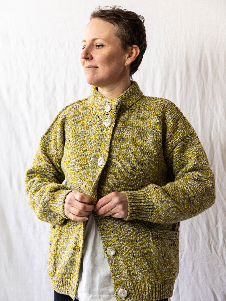 Fisherman ~ Donegal Crew Neck Cardigan w/ Patch Pockets