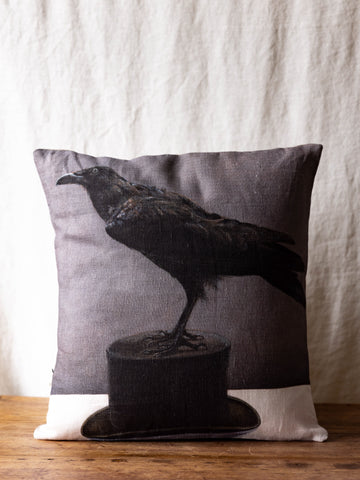 Anita Mertzlin ~ Raven on Hat Linen Cushion