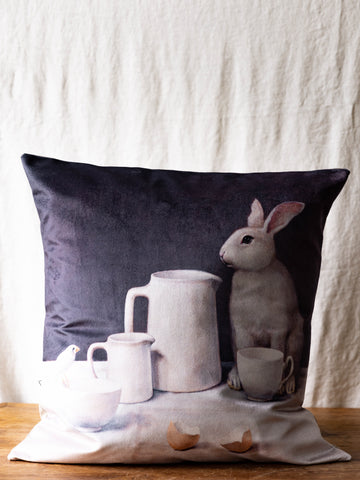 Anita Mertzlin ~ White Rabbit Velvet Cushion