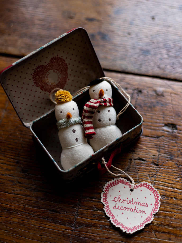 Maileg - Snowman Ornaments in Suitcase