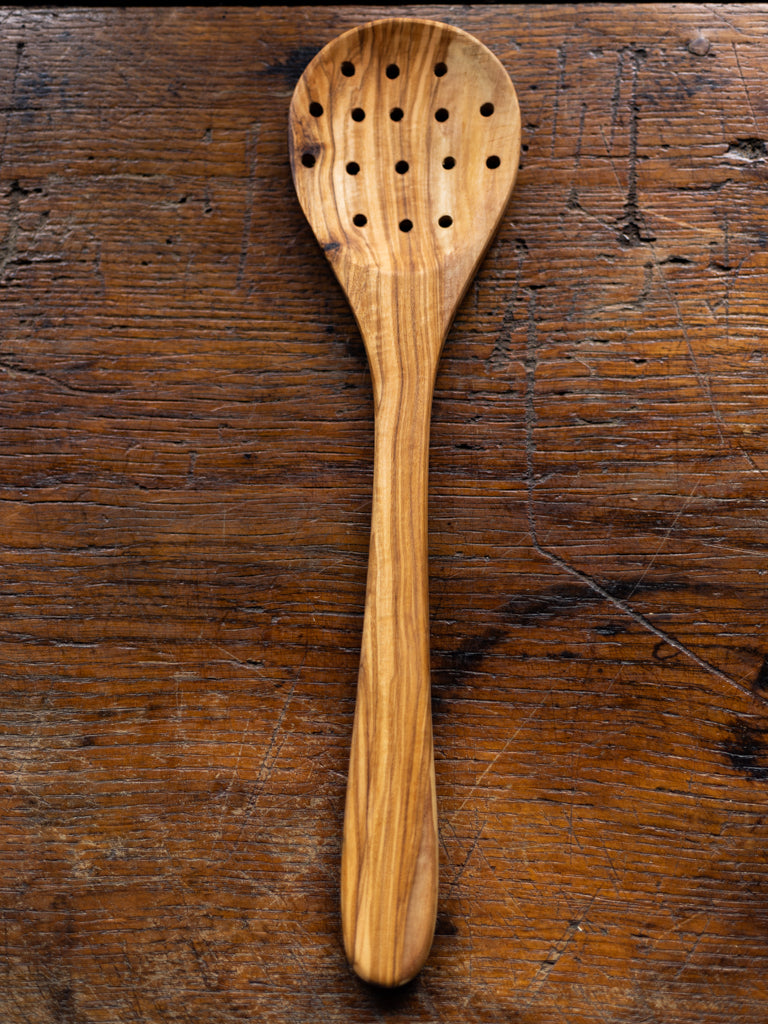 Large Perforated Olive Wood Spoon