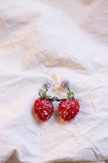 Embroidered Strawberry Earrings