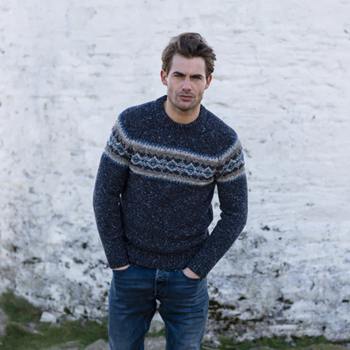 Fisherman ~ Mens 100% Merino Fairisle Crew