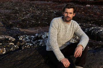 Fisherman out of Ireland ~ Mens Wool & Alpaca Crew Neck with Rolled Edge Trims