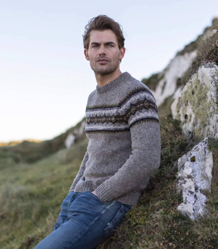 Fisherman ~ Mens 100% Merino Fairisle Crew