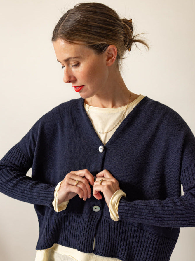 Luna Gal Merino Fine Knit Rib Sleeve Cardigan