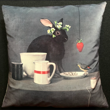 Anita Mertzlin ~ Strawberry Rabbit Velvet Cushion
