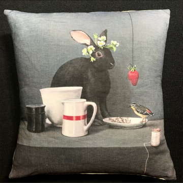 Anita Mertzlin ~ Strawberry Rabbit Linen Cushion