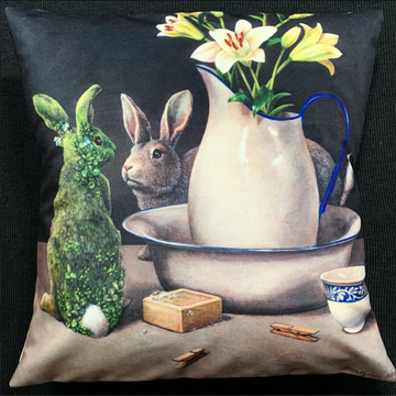 Anita Mertzlin ~ Green Rabbit Velvet Cushion