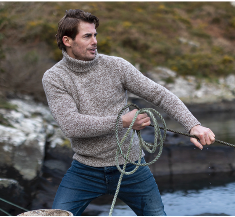 Fisherman ~ Mens Chunky Marled Polo Neck