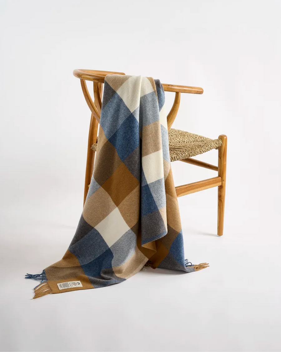 Avoca Mill Lambswool Throw - Blue & Beige
