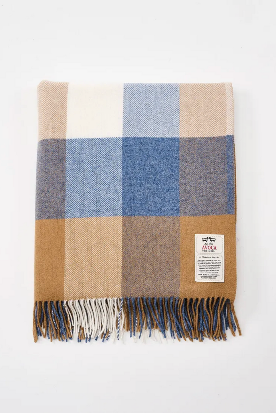Avoca Mill Lambswool Throw - Blue & Beige