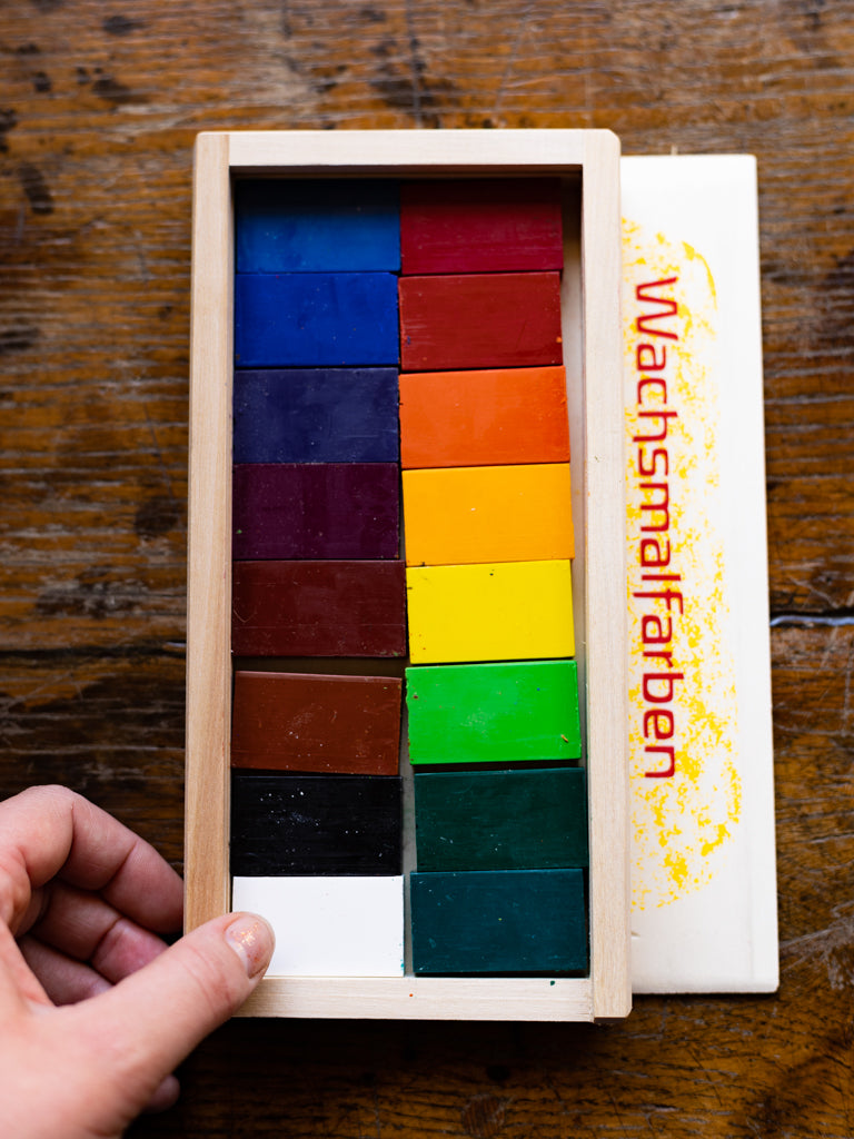Crayons de bloc de cire naturelle ~ Coffret en bois