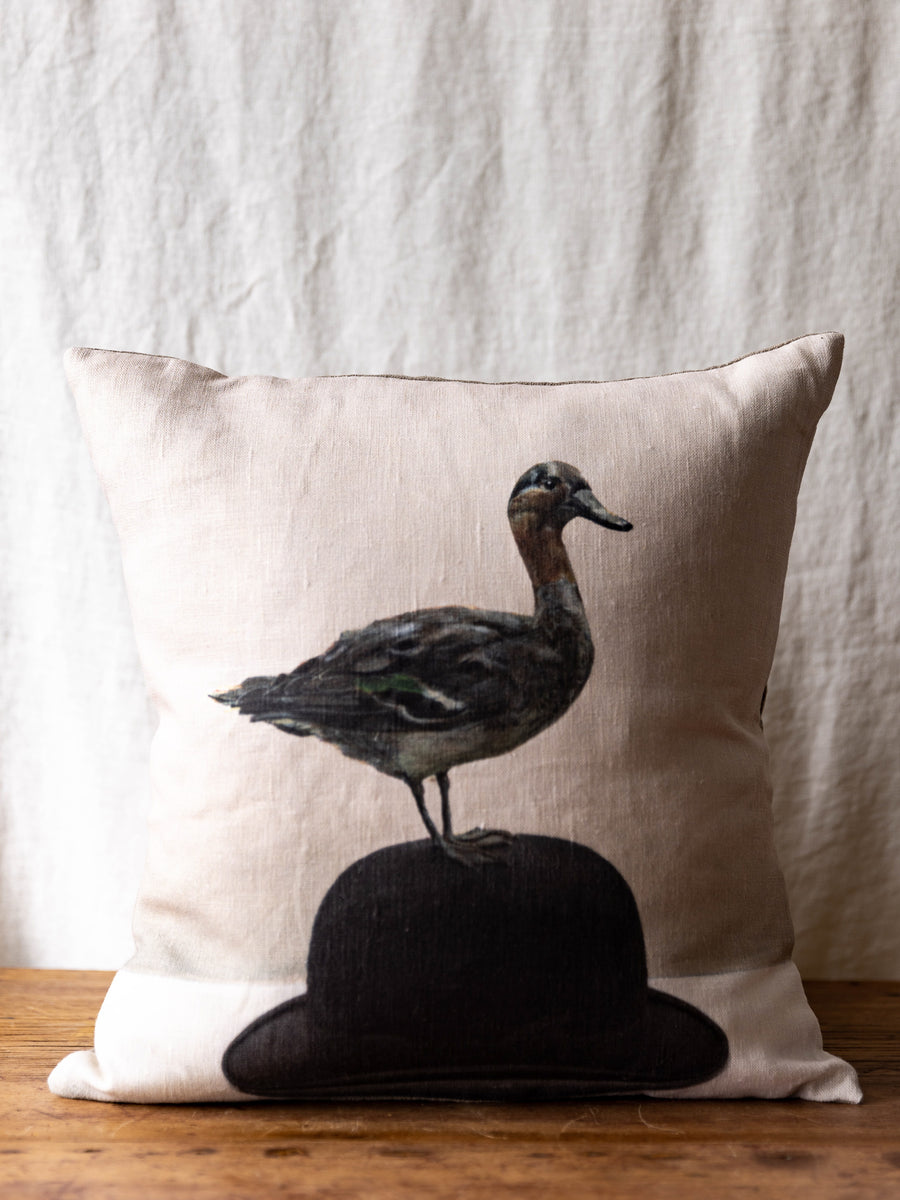 Linen Duck on Hat Anita Mertzlin Cushion