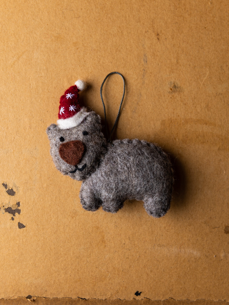 Håndlavet filt juledekoration ~ Wombat