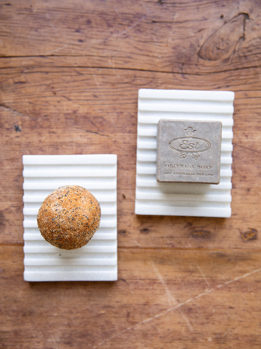 Slotted White Marble Soap Dish