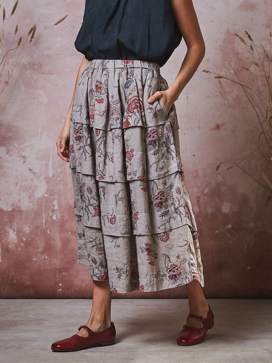 Manteau Noir Indienne Print Marie-Claude Linen Skirt